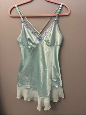 Simple Pleasures Lace- Trim Mint Slip Mini Dress